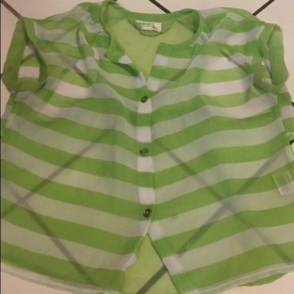 Green and white stripe sheer top